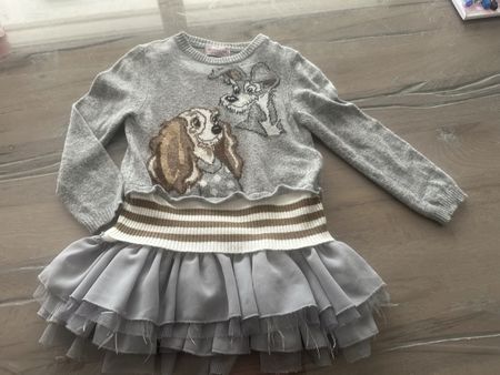 Monnalisa Kleid Susi und Strolch grau Grösse 98 🐩🐕