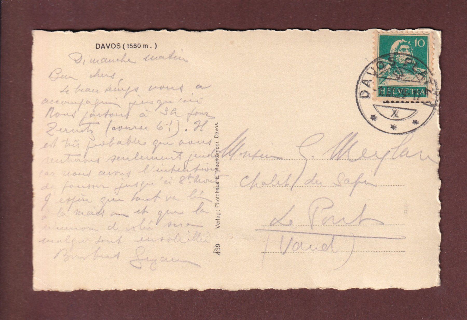 Ansichtskarten: DAVOS - 1929 – Gebraucht aus Pully von nicecards-shop 1