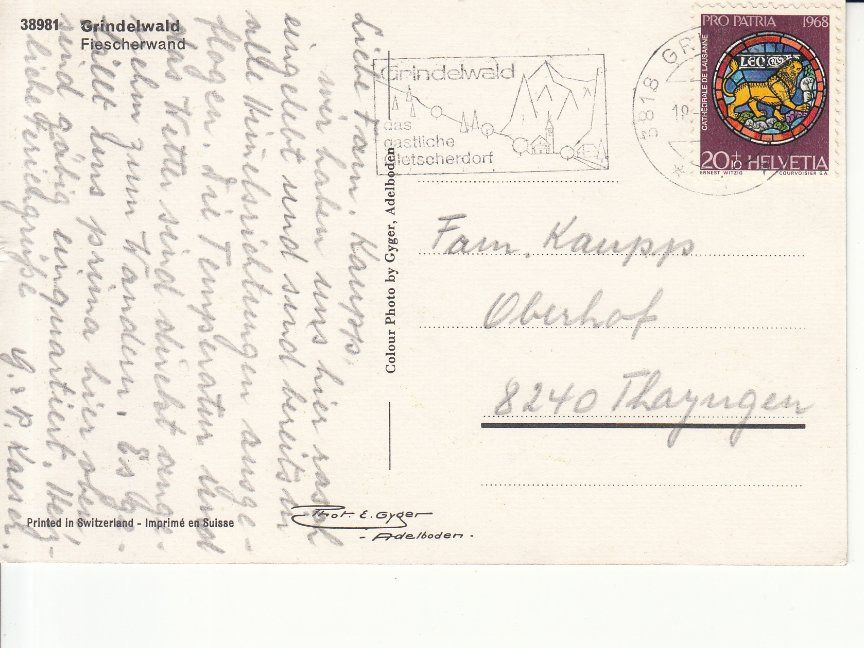 Ansichtskarten: Grindelwald 1968 – Gebraucht aus Bürglen TG von StampGraf 1