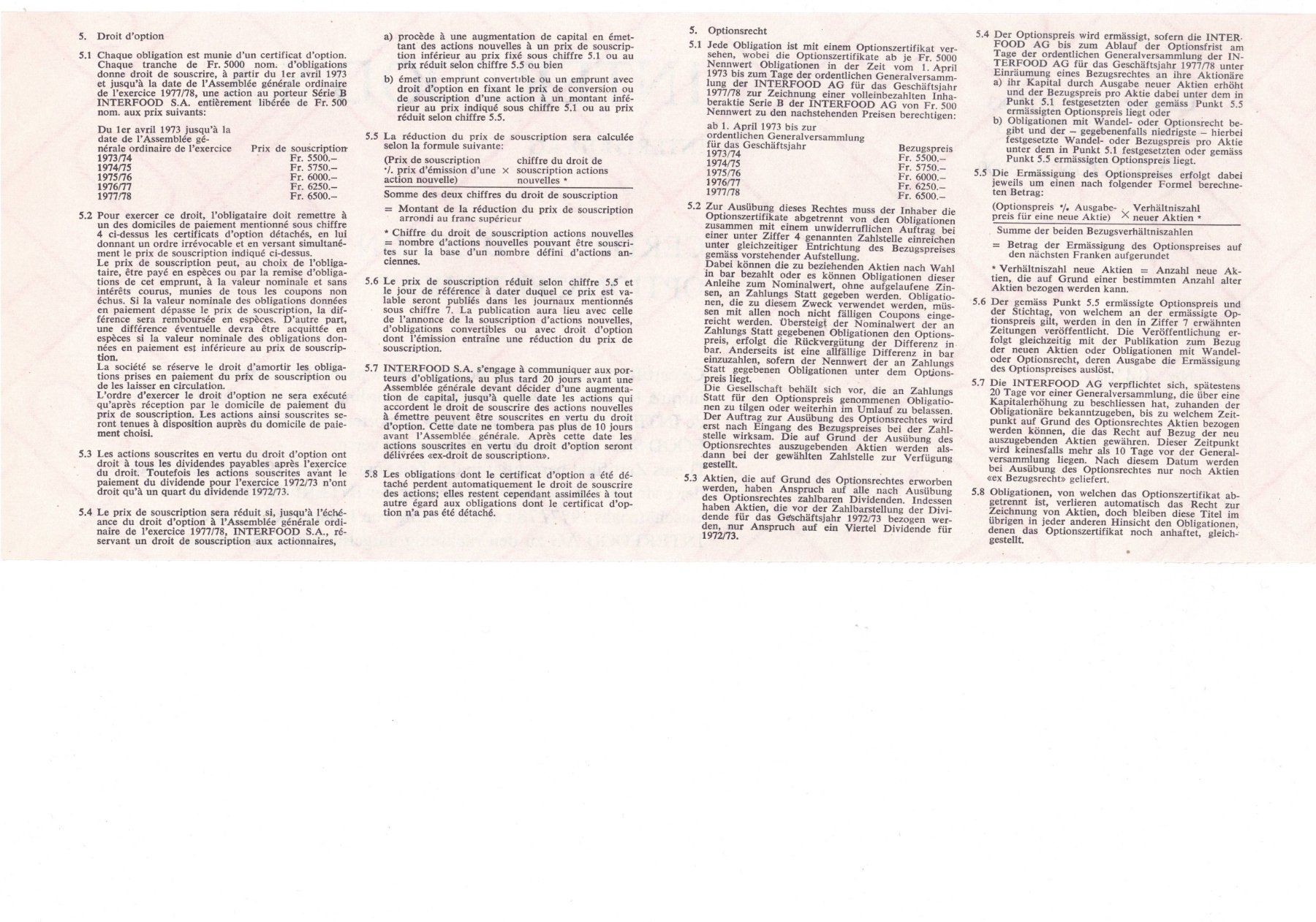 Documenti: Optionschein/Bon d'option Interfood 1973 – Usato da Dübendorf venduto da Aviafan77 1
