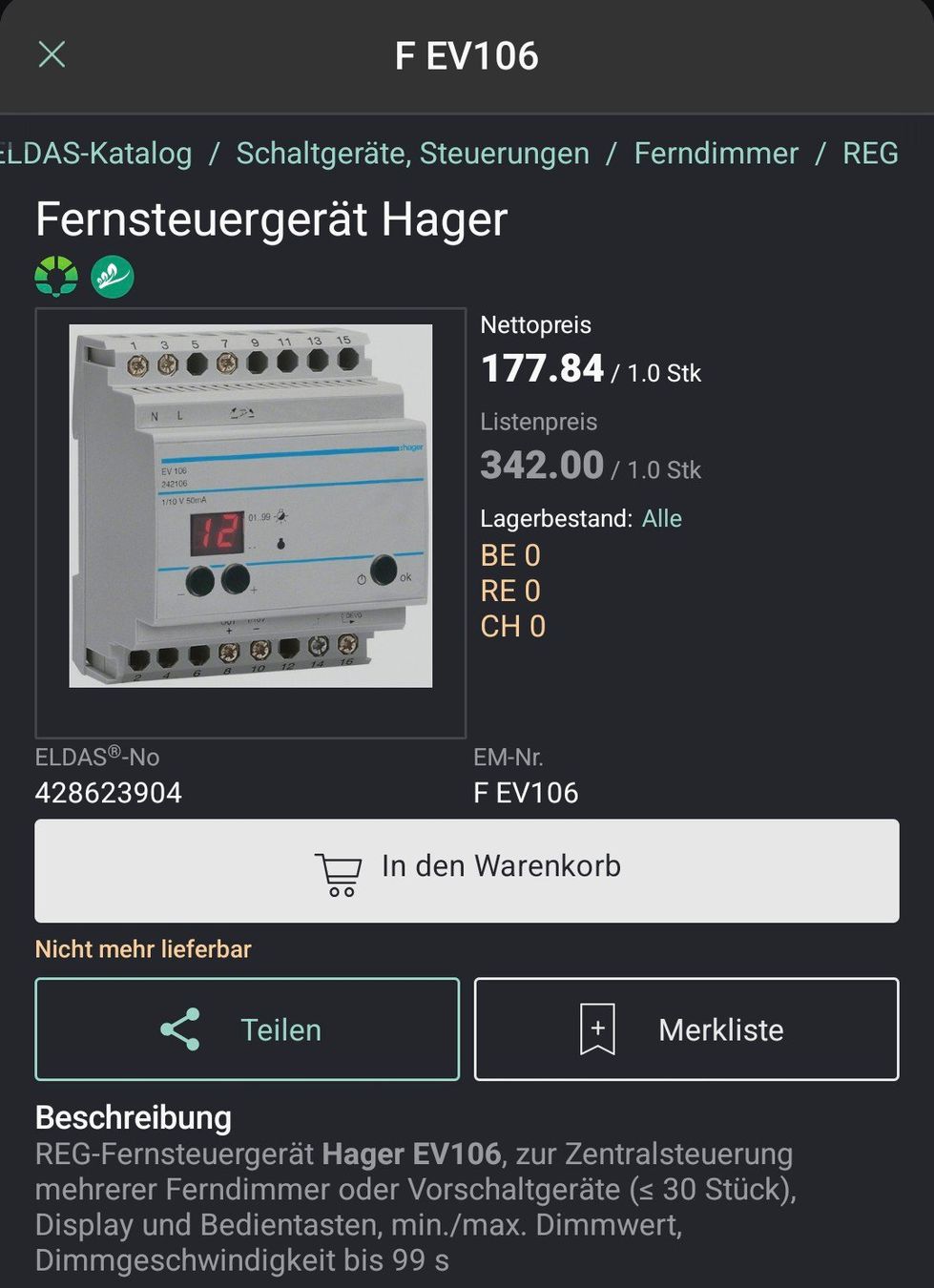 Hager Stromzufuhr: Fernsteuergerät Hager – Neu (gemäss Beschreibung) aus Thun von werft_thun
