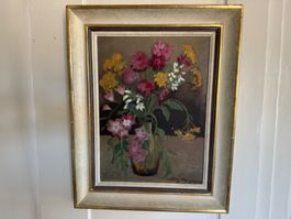 Gemälde Blumen in Vase gerahmt guter Zustand Signiert