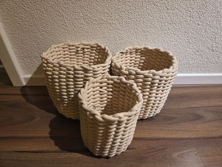 3er Set: skandinavische Körbe aus Baumwollseil, Beige