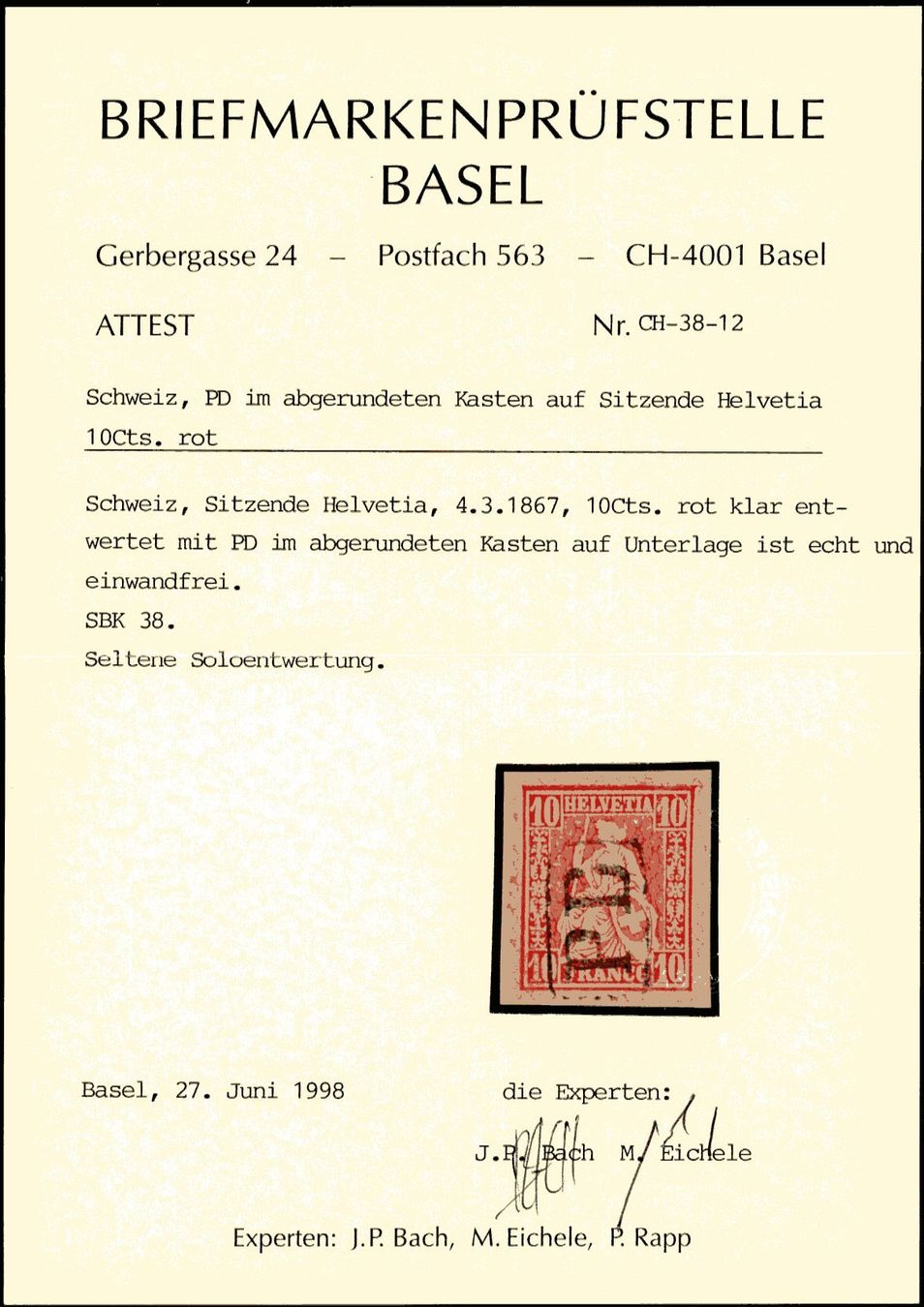 Tutti i francobolli: 1867 - Sitzende Helvetia - PD Stempel – Usato da Schindellegi venduto da leecollect 1