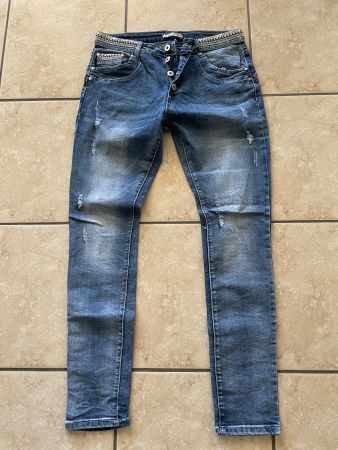 Jeans Place du Jour blau mit Stickerei Slim Fit