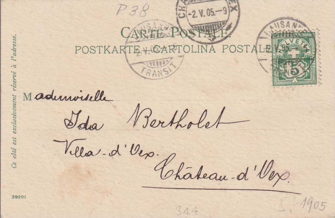Ansichtskarten: P 38 Lausanne, 1905 – Gebraucht aus Freienbach von Bhaltis 1