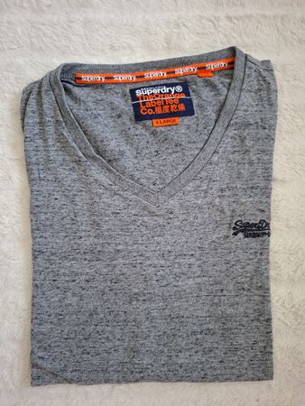 T-shirt Superdry gris col V taille L 