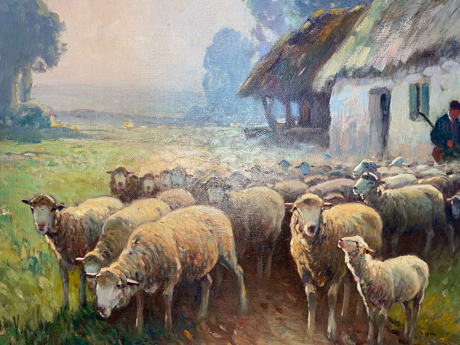 Dipinti: Ölgemälde A.Derians, Landschaft mit Schafen – Usato da Cham venduto da Chramschopf 3