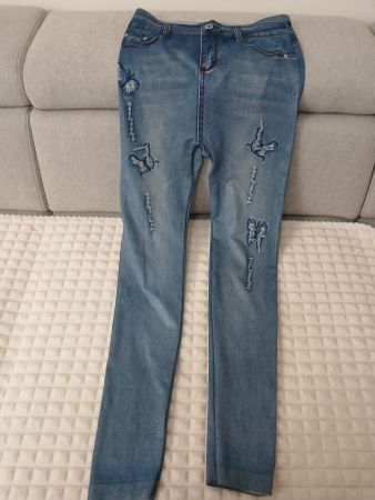 Damen Leggins Printjeanslook mit Schmetterlingen Gr. S/M