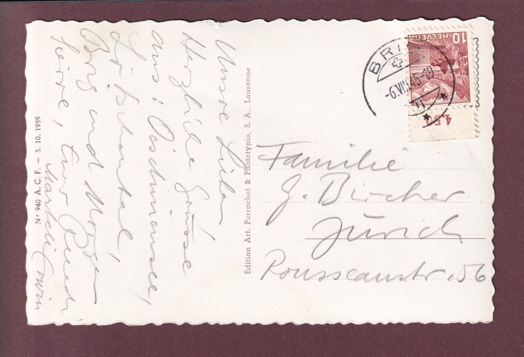 Cartoline postali: BRIG - Schloss Stockalper - 1945 – Usato da Pully venduto da nicecards 1