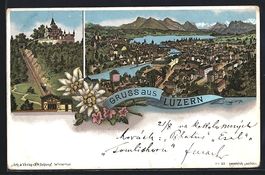 Litho Luzern, Ortsansicht mit See, Blick