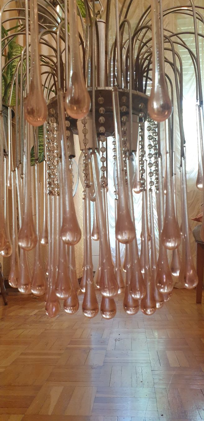 Lampade: Vintage Wasserfall Kronleuchter mit rosa Glastropfen – Usato da Zürich venduto da bre_22v9 4