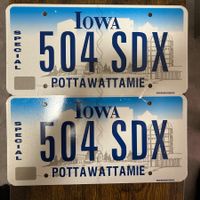  🇺🇸 2x Paar U.S. Autoschild, Iowa 504 SDX - ORIGINAL 