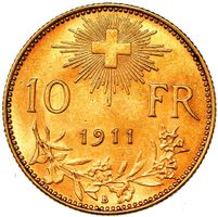 10 FRANKEN GOLD 1911 SELTENER JAHRGANG TOP !!!