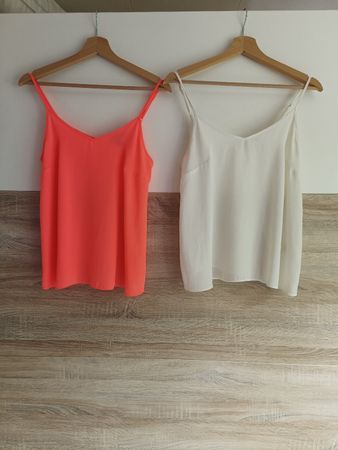 2 leichte & sanft fallende Tops - leuchtend Coral & Weiss