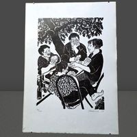 🃏Werner Hädrich Original Holzschnitt Kunst Jassen gerahmt ✨