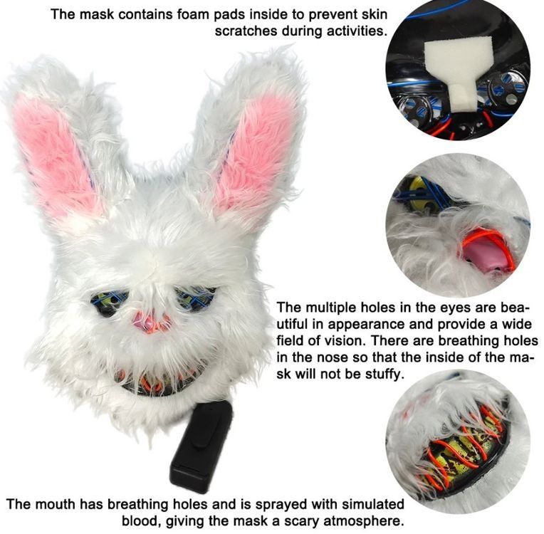 Masken: Karneval Hasenmaske mit LED (HALLOWEEN) – Neu und originalverpackt aus Döttingen von Swissquisite 4