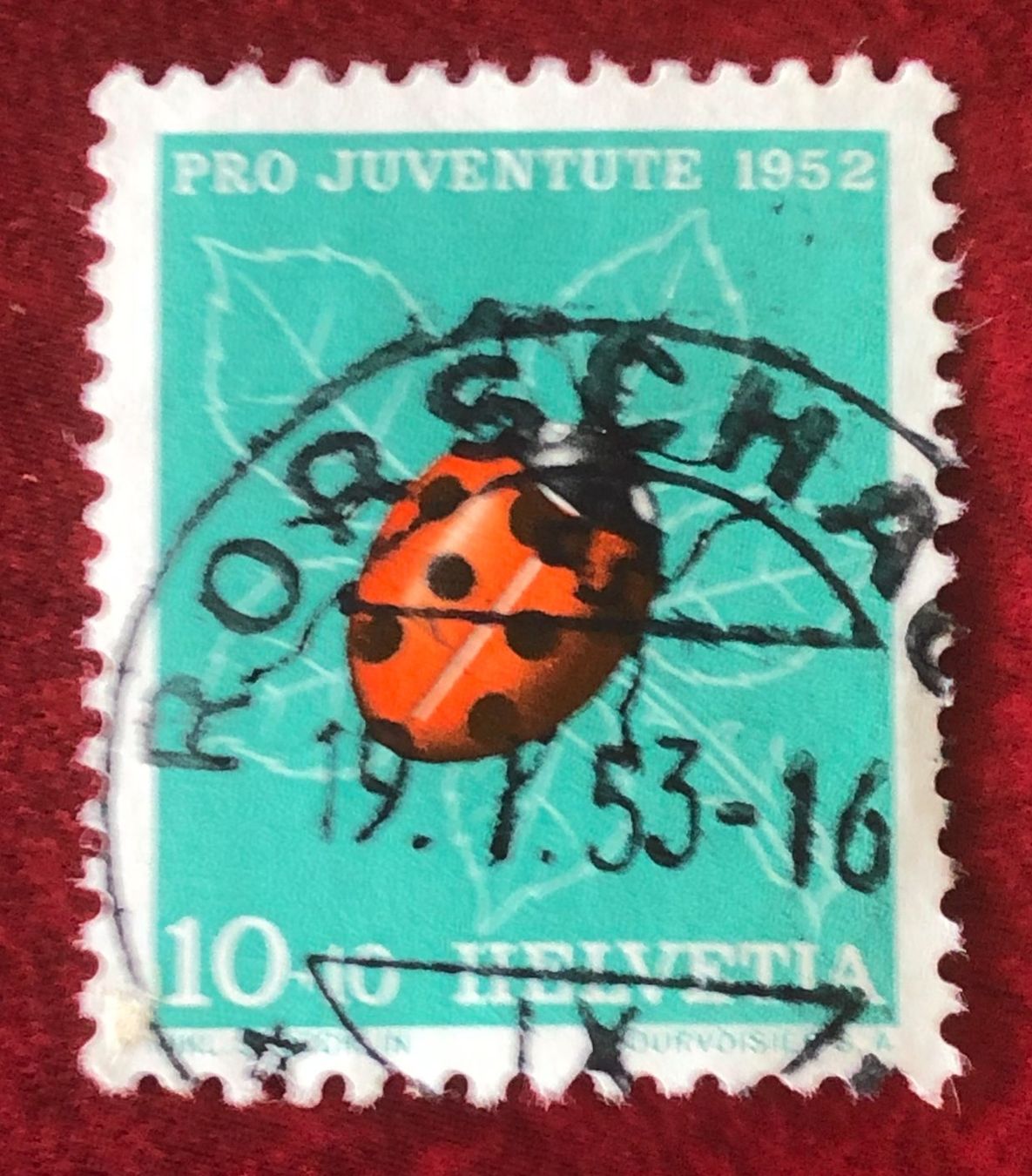 Tutti i francobolli: Nr. J 144  Marienkäfer GESTEMPELT  1952    – Usato da Aarau venduto da Billa007