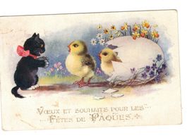 Ostern Osterkarten KATZEN Hühner Poststempel 1922