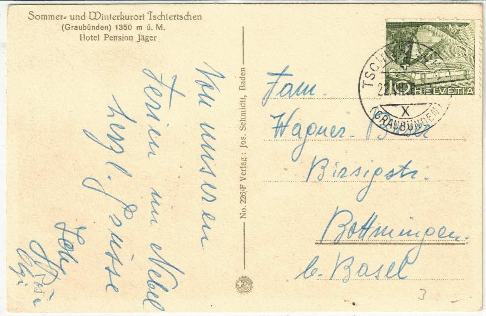 Ansichtskarten: Tschiertschen - Teilansicht - Litho – Gebraucht aus Ettingen von Kartenplanet 1