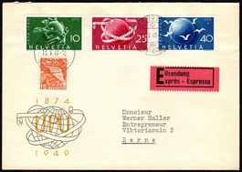 1949_FDC SBK 294 - 296 (d); Zusatzfrank. 204 f. Expressbrief
