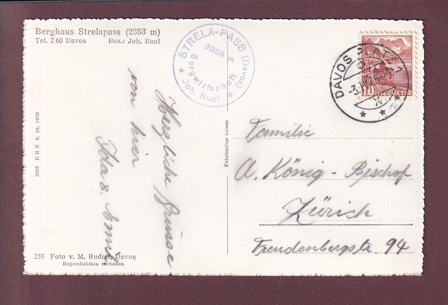 Cartoline postali: STRELAPASS - 1945 – Usato da Pully venduto da nicecards 1