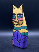 Bunte handbemalte Laurel Burch Holz-Katze, Vintage