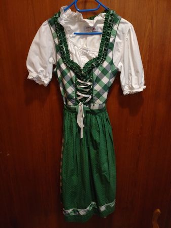 Dirndl grün karriert mit Bluse und Schürze GR 36