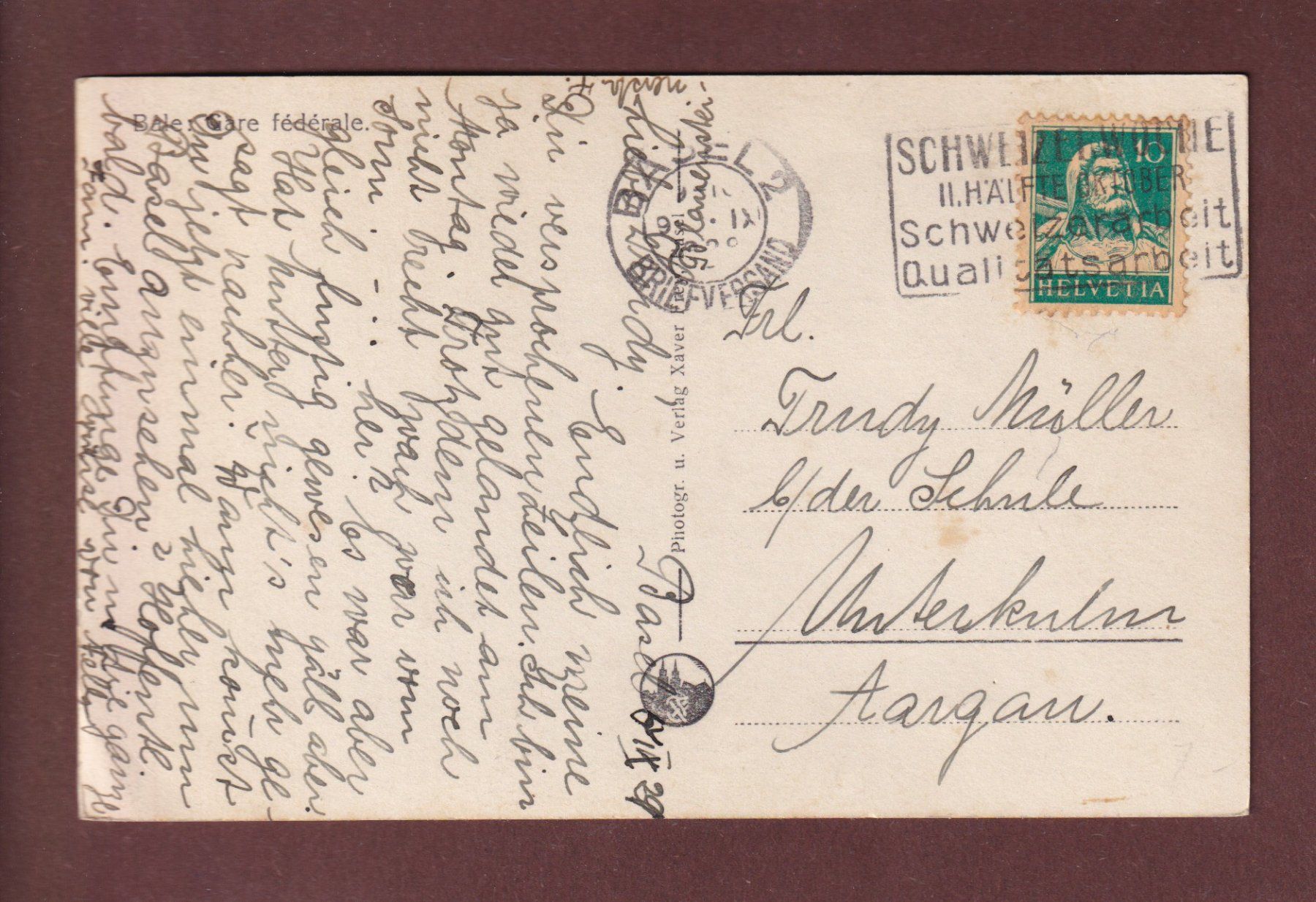 Cartoline postali: BASEL - Bundesbahnhof - 1929 – Usato da Pully venduto da nicecards-shop 1