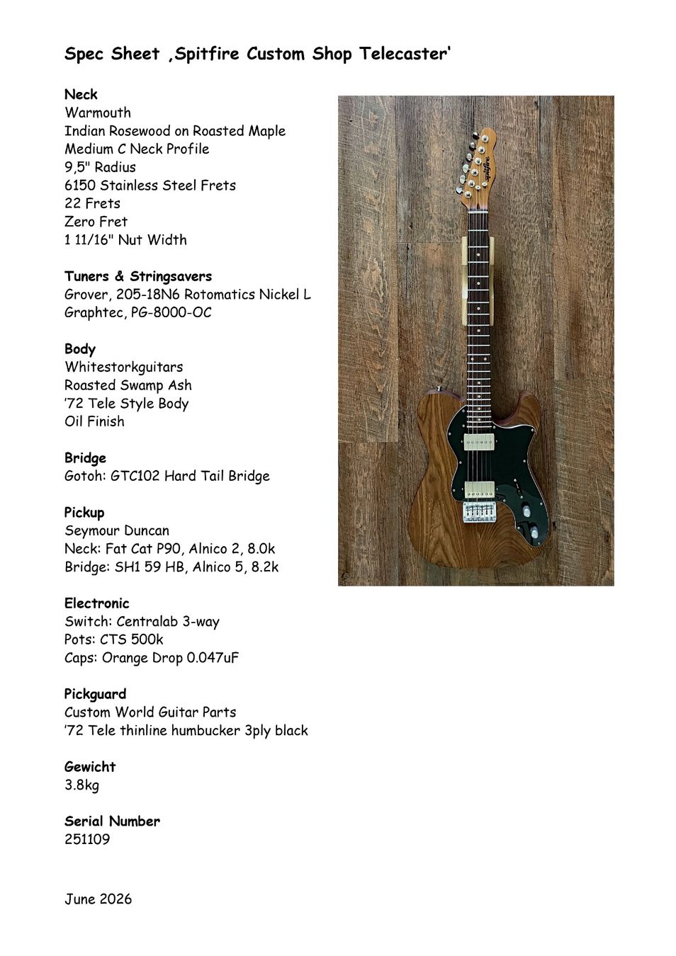 Strumenti musicali: Spitfire Custom Shop Telecaster, 2025 – Nuovo (secondo la descrizione) da Wetzikon ZH venduto da tomtom57 4