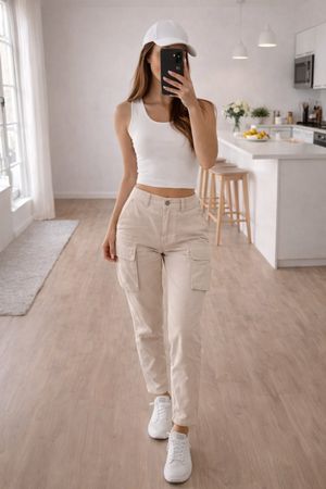 Beige Cargo Hose Damen – Baumwolle – Gr. 36