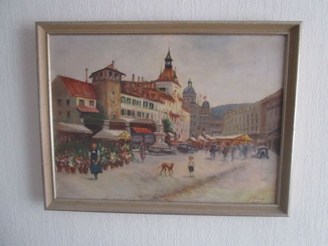 Dipinti: Fausto Giusto 1867-1941 Blumenmarkt Bern – Usato da Luzern venduto da Horoskop1