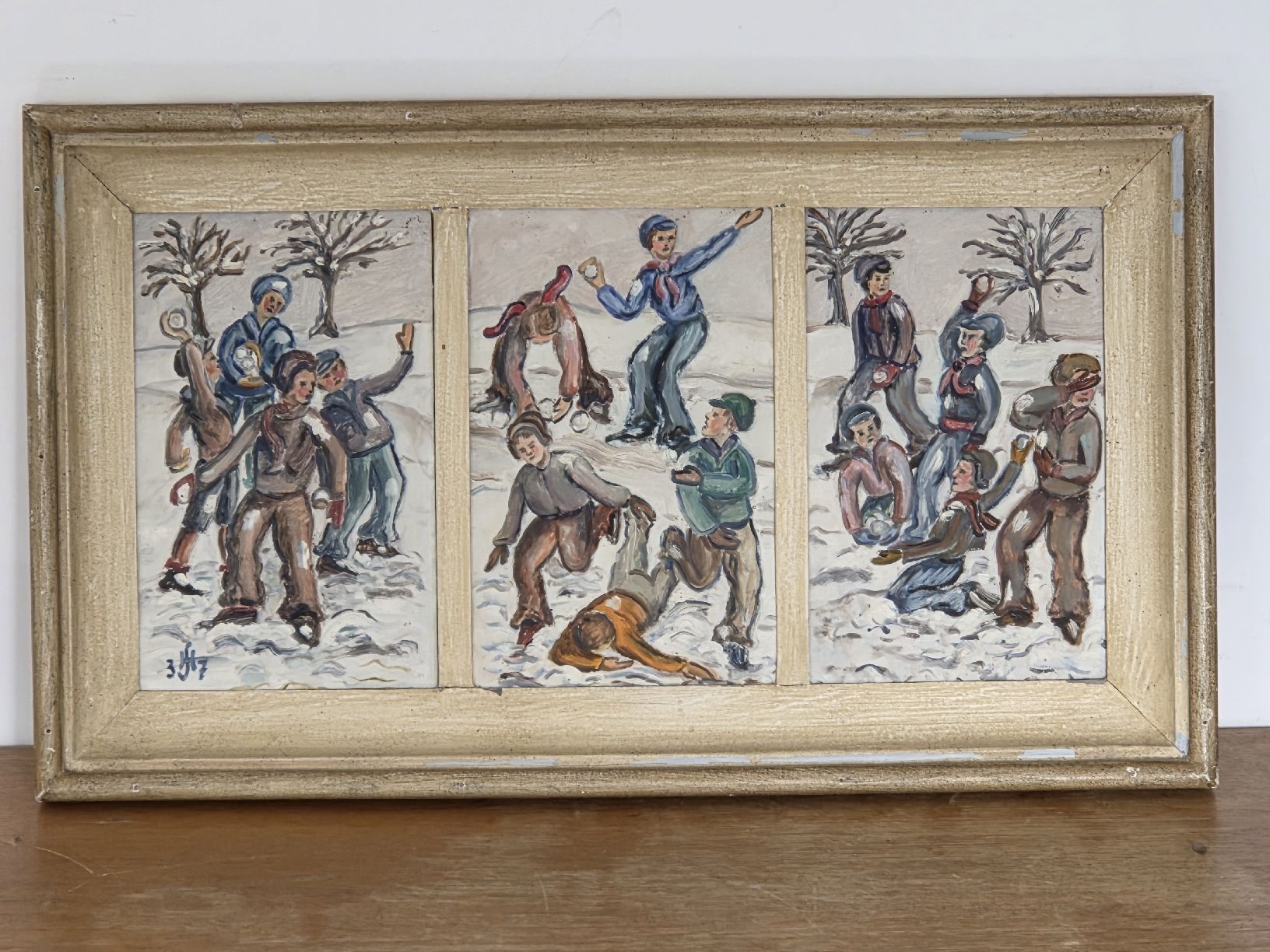 Dipinti: Winterliches Gemälde, Kinder im Schnee, signiert – Usato da Zollikon venduto da trachtenschneider