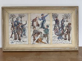 Winterliches Gemälde, Kinder im Schnee, signiert