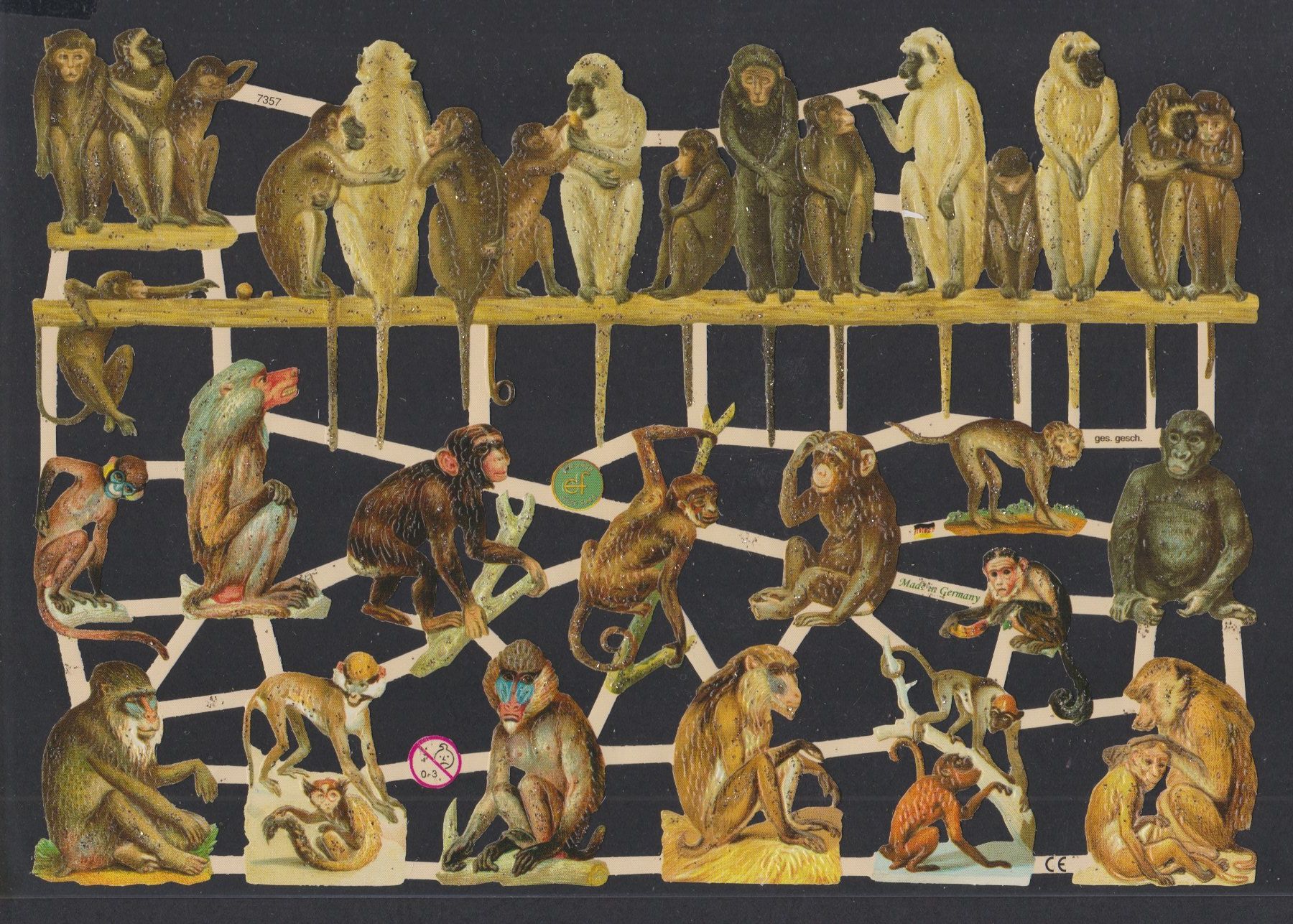 Sammelbilder & Trading cards: Affe  :  alter Oblaten - Bogen komplett mit Affen – Gebraucht aus Vitznau von Ropaku