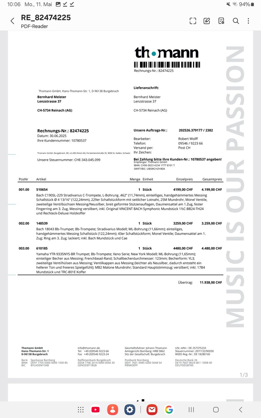 Strumenti musicali: Trompete Bach Stradivarius – Nuovo (secondo la descrizione) da Reinach AG venduto da son_6trr 4