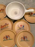 Schweizer Keramik-Fondue-Set, Vintage-Motiv