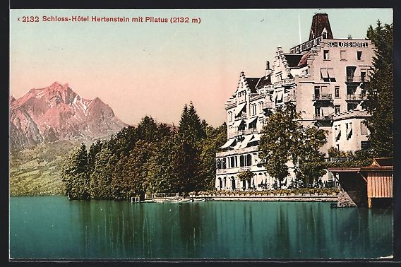 Cartoline postali: Hertenstein, Schloss-Hotel mit Pilatus – Usato da Berlin venduto da bartko-reher
