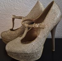 Damenschuhe Glitzer Gold Grösse 38 High Heels gebraucht