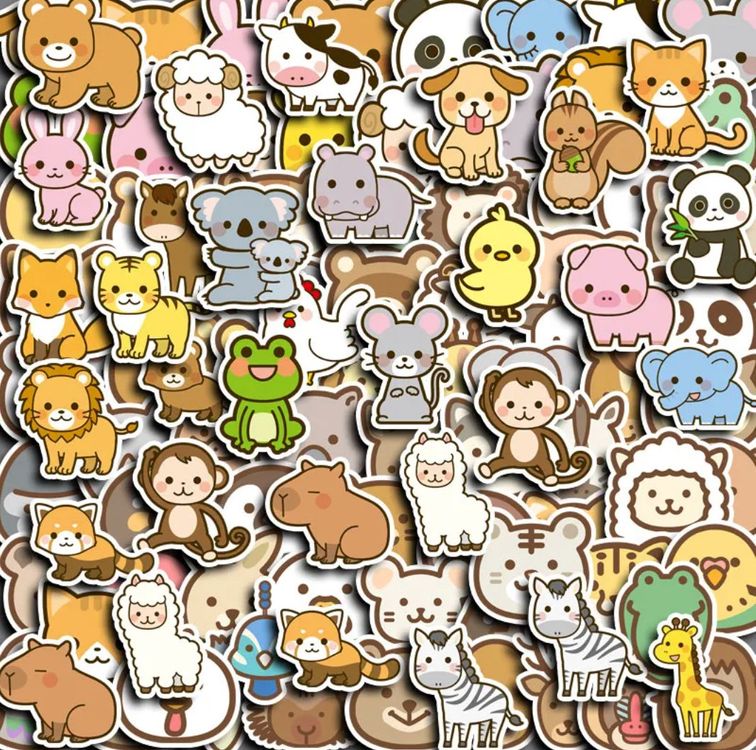 100 Stk. Aufkleber/Sticker - Süsse Cartoon Tiere (Neu und ...
