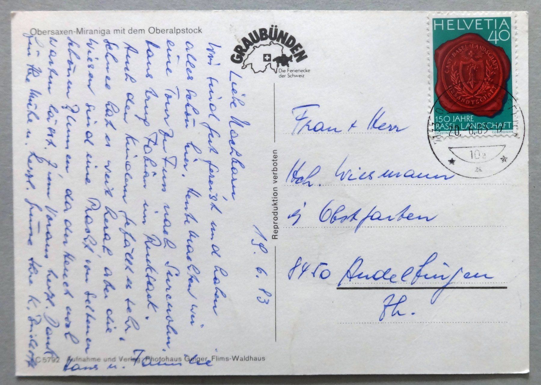 Cartes postales: Obersaxen-Miraniga – D'occasion à Fétigny par Billy2miny 1
