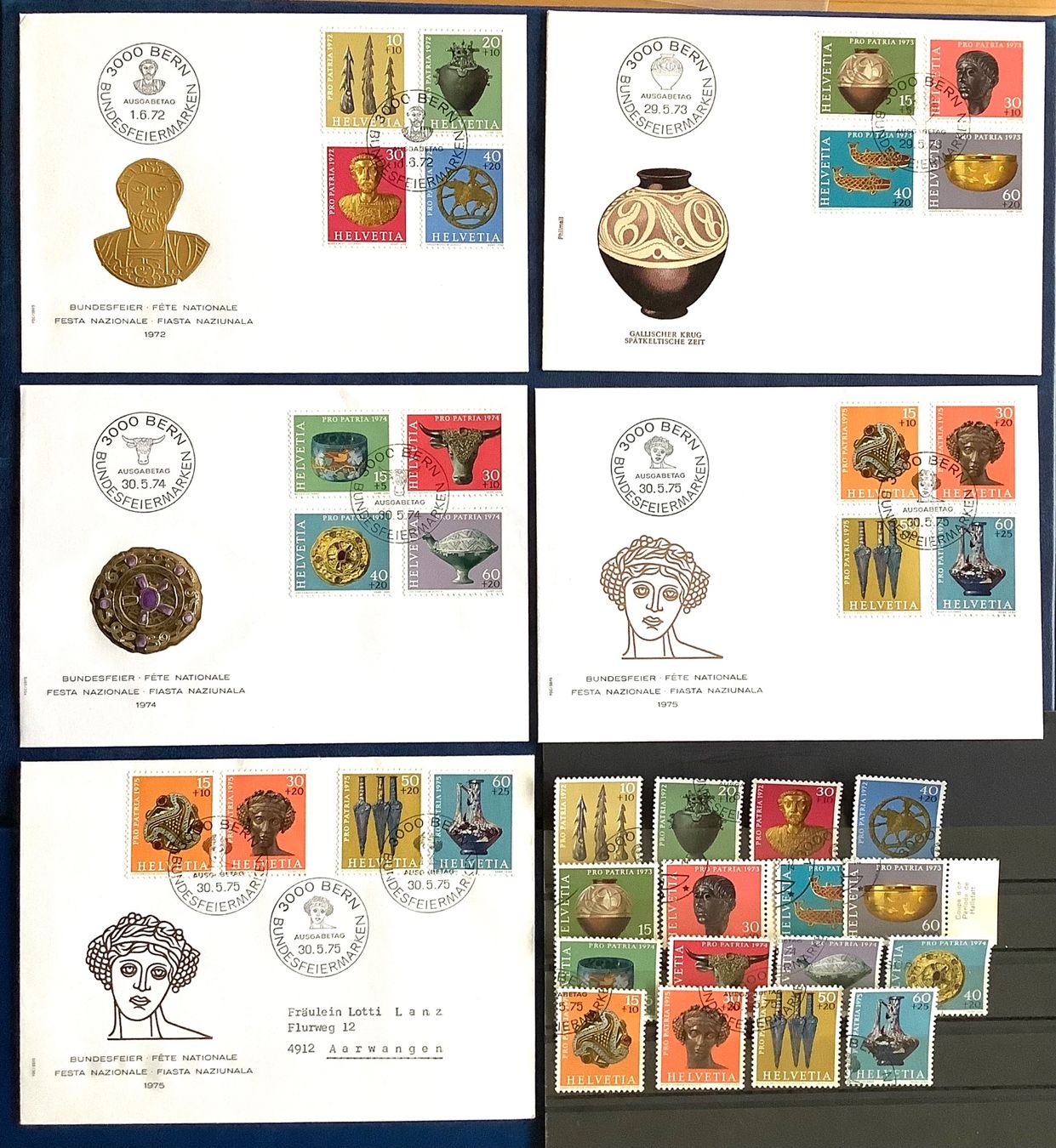 Tutti i francobolli: 1972- 75 / FDC Pro Patria + Sätze Archäologische Fund. – Nuovo (secondo la descrizione) da Liestal venduto da Skunk02