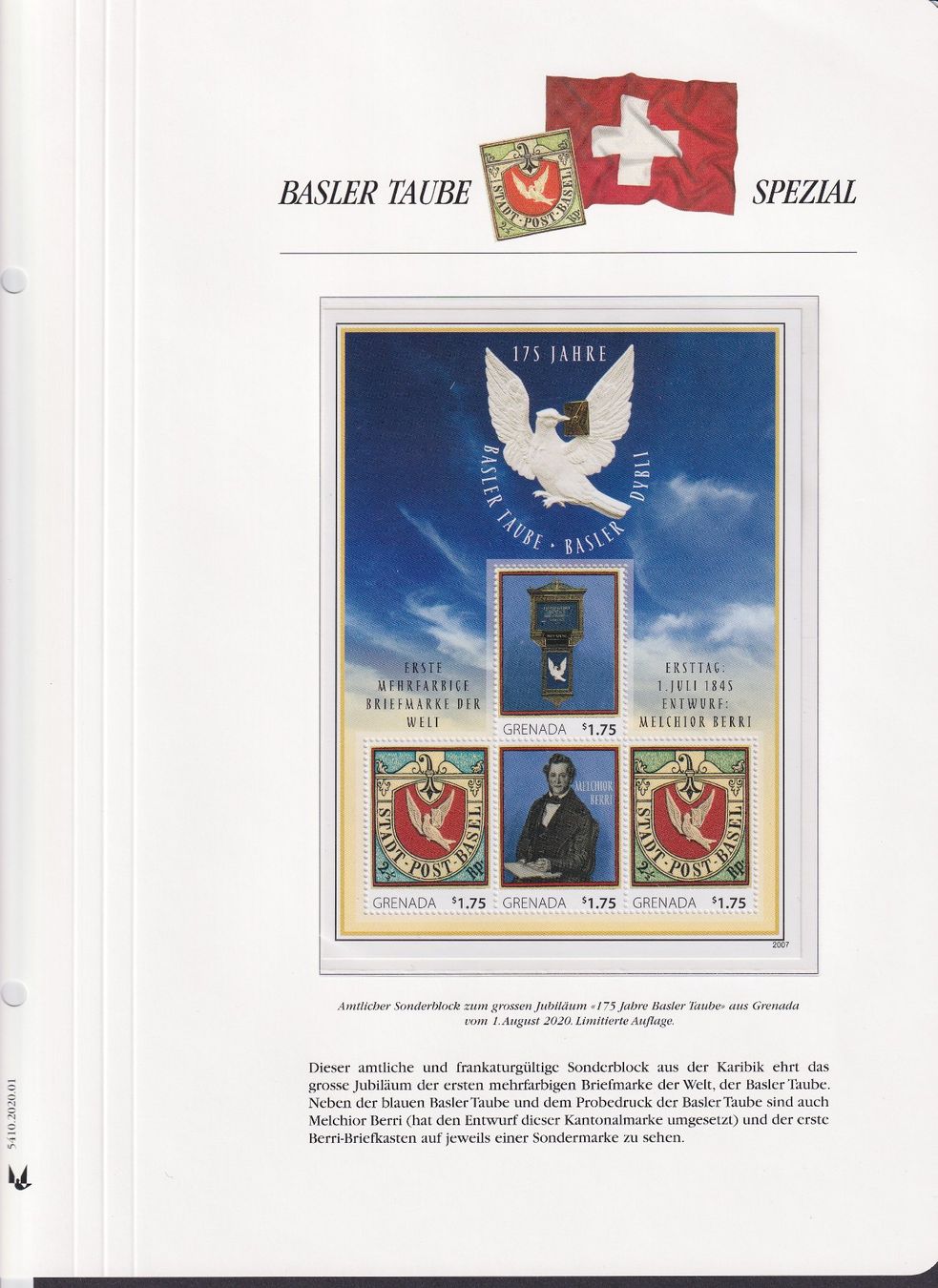 Tutti i francobolli: 1845-2015, Basler-Tauben-Block: GRENADA auf Blatt, selten. – Usato da Sursee venduto da Luzernerraute 2