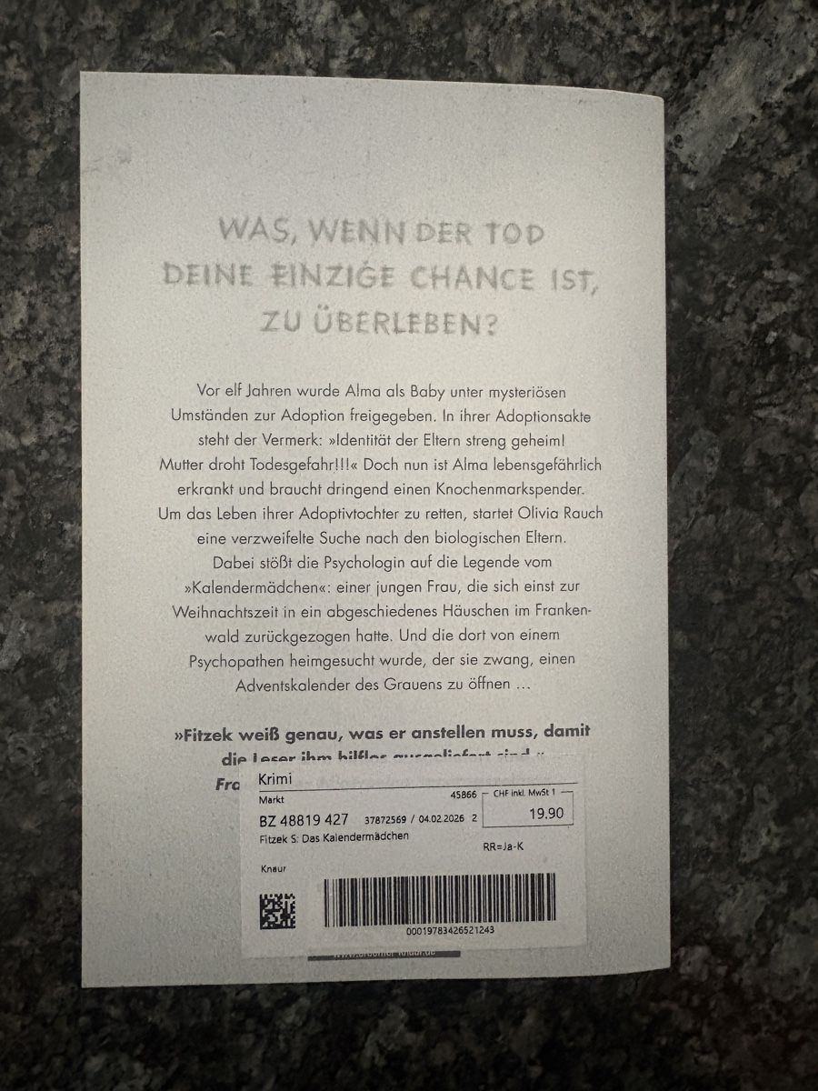 Livres: Sebastian Fitzek Das Kalender Mädchen Buch – Neuf (Voir description) à Spiez par nomii20 1