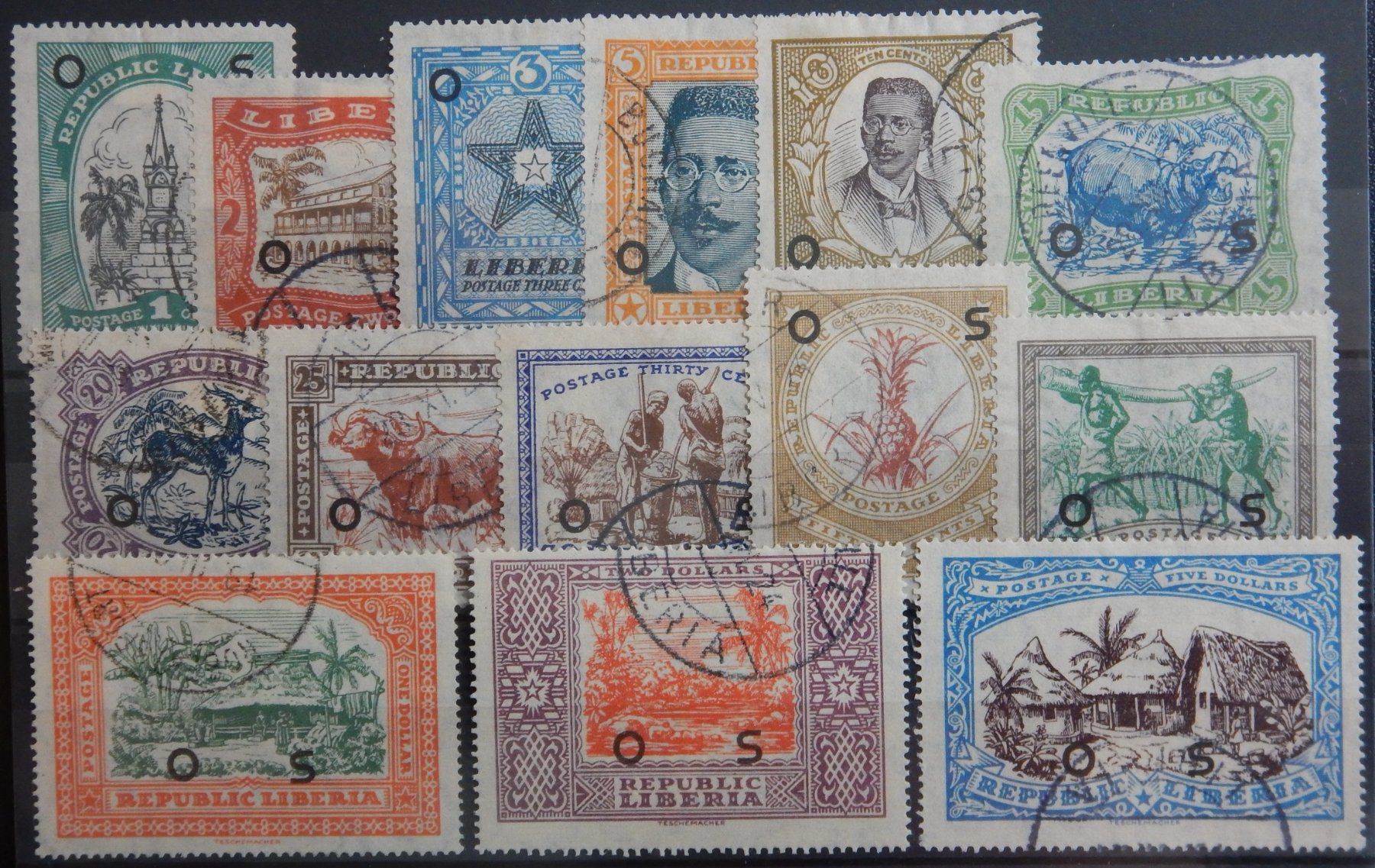 Alle Briefmarken: Liberia Dienst. Kat. 135-148 gest. 1923 – Gebraucht aus Zürich von Muehlekauf