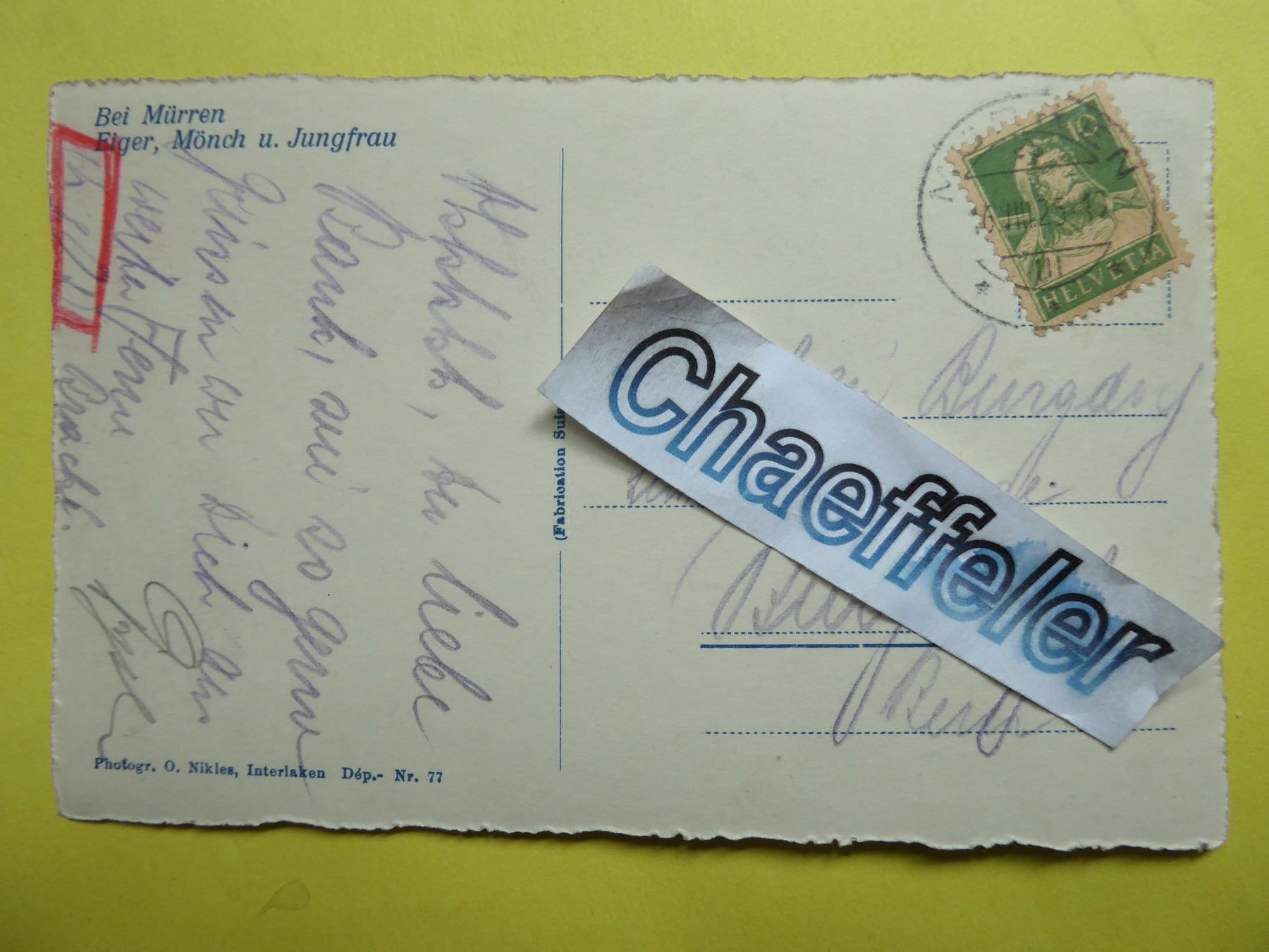 Cartoline postali: 1925   Bei Mürren – Usato da Zürich venduto da Chaeffeler 1