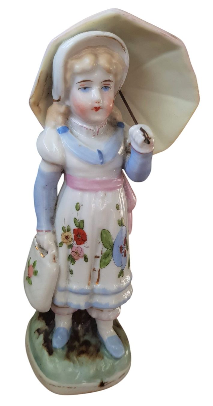 Statuette: Porzellanfigur antik - Mädchen mit Schirm – Usato da Mörschwil venduto da antiksalon 3