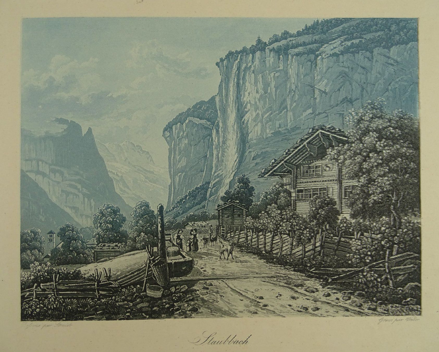 Incisioni: STAUBBACH , LAUTERBRUNNEN, AQUATINTA – Usato da Grüningen venduto da Kartensammler 1
