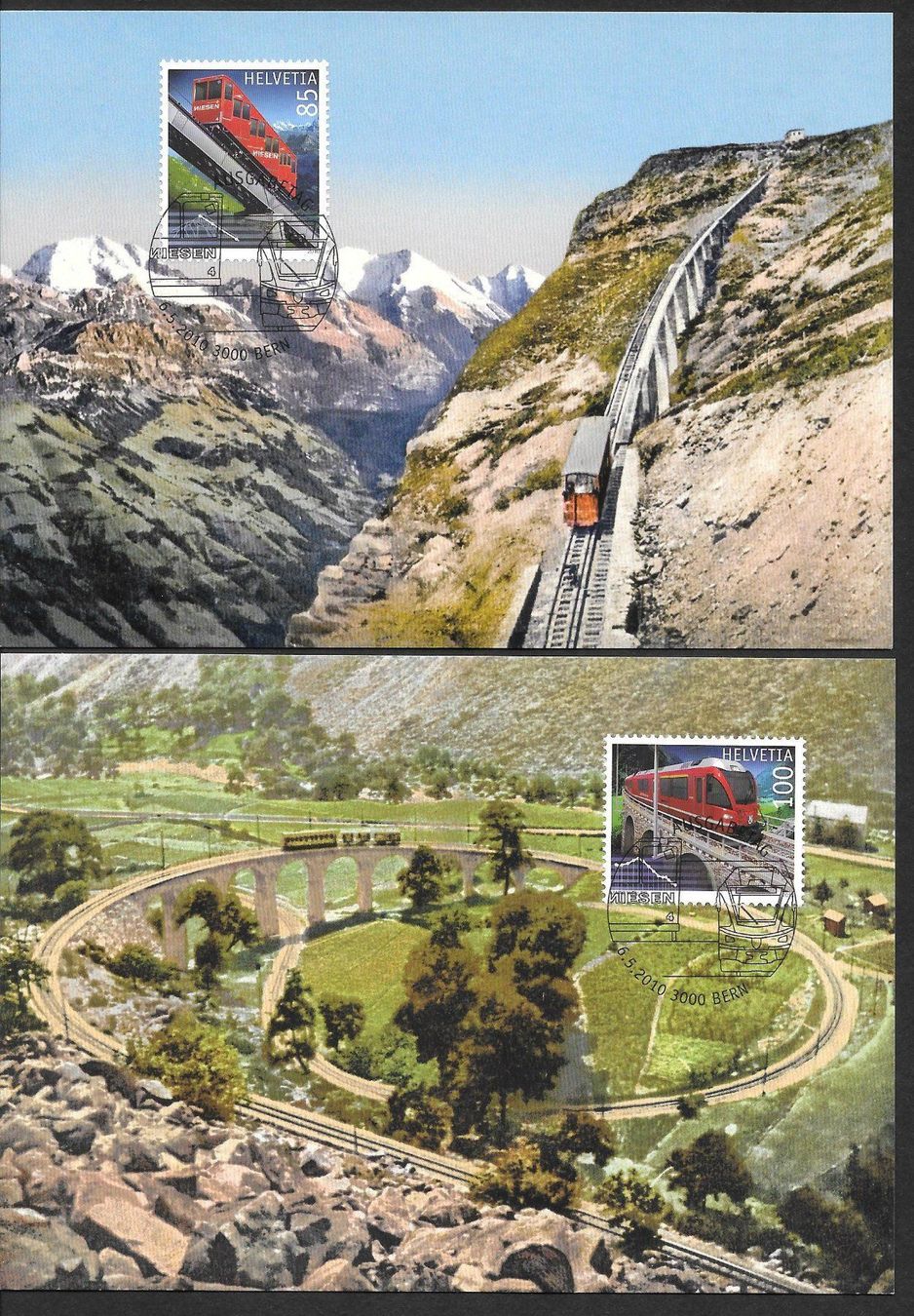 Tutti i francobolli: 2 Maximumkarten Serie 1349-1350 Bahnjubiläen ET 6.5.2010 – Nuovo (secondo la descrizione) da Olten venduto da clotaldi
