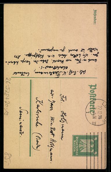 Ansichtskarten: Handgemalt: Weihnachten 1924, Weihnachts – Gebraucht aus Berlin von bartko-reher 1